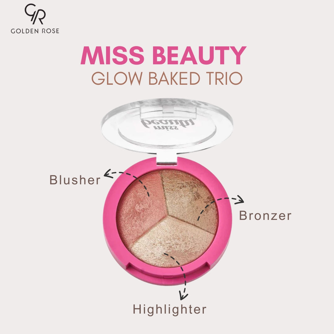 Golden Rose Miss Beauty Glow Baked Trio blush highlighter Pakistan buy online